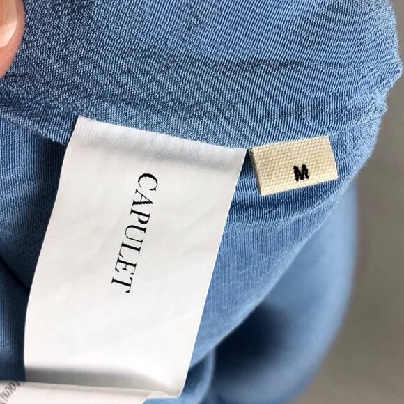 Capulet REVOLVE Blue Clara One Shoulder Ruffle Lightweight Zip Linen Mini Dress - Picture 7 of 9